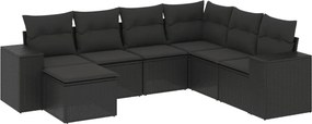 vidaXL 7 részes fekete polyrattan kerti ülőgarnitúra párnával
