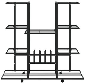 fekete vas virágtartó állvány kerekekkel 94,5 x 24,5 x 91,5 cm