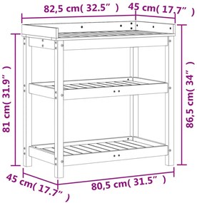 barna tömör fenyőfa ültetőasztal polccal 82,5 x 45 x 86,5 cm