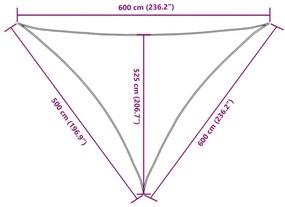 krémszínű háromszög alakú oxford-szövet napvitorla 5 x 6 x 6 m