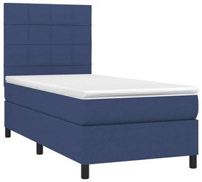 kék szövet rugós és LED-es ágy matraccal 100x200 cm