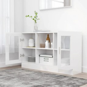 magasfényű fehér szerelt fa vitrinszekrény 120 x 30,5 x 70 cm