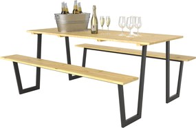Outsunny 3 darabos Fa Sör sátor szett, napernyőnyílással, 2 db sörpad, Kert bútor szett teraszhoz, kempinghez, 175 x 148 x 78 cm Természetes Fa | Aoso