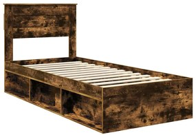 vidaXL Ágykeret matracmal Füstölt tölgy 100 x 200 cm Tömör fenyőfa