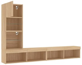 4 darab füstös tölgy színű szerelt fa TV-bútor LED-del