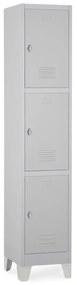 Fém szekrény - 3 doboz, 38 x 45 x 195 cm, fix lábakkal, lakathoz zár, világos szürke - ral 7035