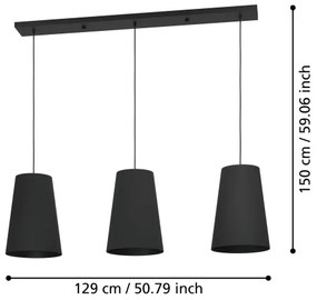Eglo 390133 - Csillár zsinóron PETROSA 3xE27/40W/230V fekete