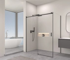 Erga Lynn, tolóajtós zuhanykabin 150 (ajtó) x 90 (fal) x 195 cm, 8mm átlátszó üveg, fekete profil, ERG-V02-LYNN-D150G090-CL-BK