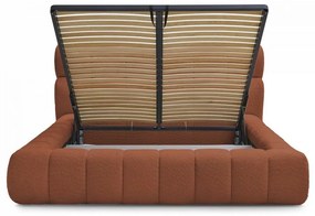 Narancssárga kárpitozott ágyneműtartós franciaágy ágyráccsal 160x200 cm Mont Blanc – Bobochic Paris