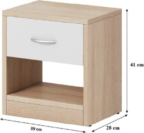 Éjjeliszekrény, sonoma tölgy/fehér matt, NEA