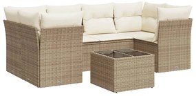 vidaXL 7 részes bézs polyrattan kerti ülőgarnitúra párnákkal