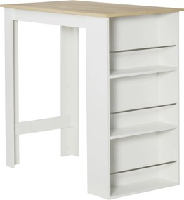 HOMCOM Bárasztal Bistro Asztal Étkező Asztal Magas Asztal 3 Oldalsó Polccal és Fából készült Kialakítás 50 kg Teherbírás 112x57x106 cm Fehér | Aosom