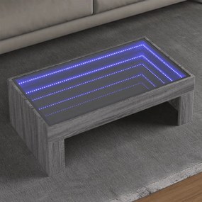 Szürke sonoma végtelen hatású LED-es dohányzóasztal 90x50x30 cm