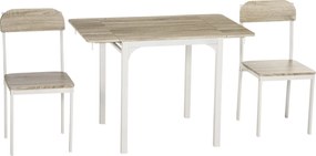 HOMCOM 3 részes étkezőszett 2 székkel és 1 asztallal - Összecsukható asztallap a konyha kis helyeire - Acél MDF Természetes Fehér 110 x 70 x 75 cm | A