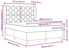 Boxspring Ágy Mattal - Kék - 140x200 cm - Szövet