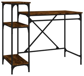 füstös tölgy szerelt fa és vas íróasztal polcokkal 105x50x90 cm