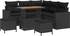 vidaXL Kerti Kanapé Szett 8 pcs Fekete polirattan