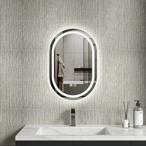 Erga Lyra, ovális LED tükör 40x60cm, 3 fényszín, első és hátsó világítás, páramentes fűtőpárna, ERG-V01-LYRA-4060-CL
