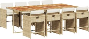 vidaXL 9 részes bézs polyrattan kerti étkezőgarnitúra párnákkal