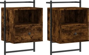 vidaXL 2 db füstös tölgy szerelt fa fali éjjeliszekrény 40x30x61 cm