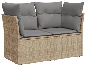 2 személyes bézs polyrattan kerti kanapé párnával