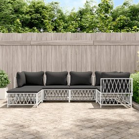 vidaXL 6 részes fehér acél kerti ülőgarnitúra párnákkal