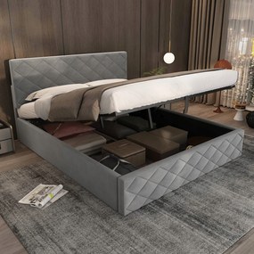 Kárpitozott ágy Franciaágy 140 x 200 cm Hidraulikus Szürke