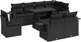 vidaXL 9 részes fekete polyrattan kerti ülőgarnitúra párnákkal
