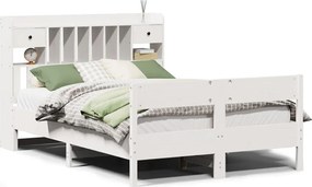 vidaXL fehér tömör fenyőfa könyvespolcos ágy matrac nélkül 140x190 cm