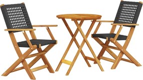 vidaXL 3 részes fekete polyrattan és tömör fa bisztrószett