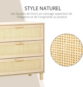 HOMCOM 3-fiókos Komód Rattan Kosszárkal | Aosom