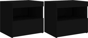 vidaXL 2 db fekete műfa éjjeliszekrény LED-fényekkel 50x40x45 cm