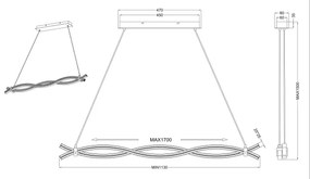 Reality - LED Csillár zsinóron WAVE LED/16W/230V + LED/9W