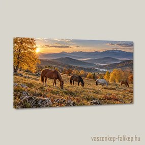 Aranyló hegyvidéki csend vászonkép – kézműves 40x23 cm