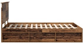 vidaXL Ágykeret fejtámlával Öreg fa 160 x 200 cm Tömör fenyőfa