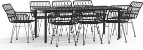 vidaXL 9 részes fekete polyrattan kerti étkezőgarnitúra