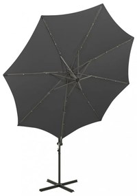 antracitszürke konzolos napernyő rúddal és LED-fényekkel 300 cm