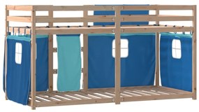 kék tömör fenyőfa emeletes ágy függönyökkel 90 x 190 cm