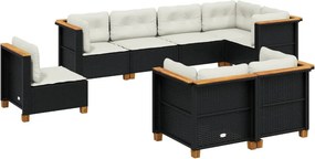 vidaXL 8 részes fekete polyrattan kerti ülőgarnitúra párnákkal
