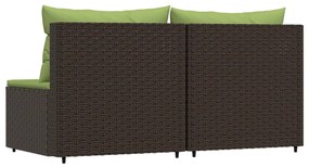 2 db barna polyrattan kerti középső kanapé párnával