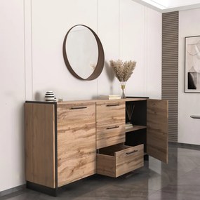 Komód, wotan tölgy/fekete, AMONI 2D3S