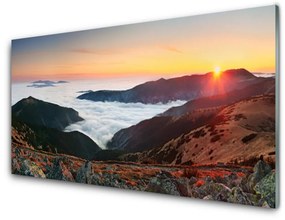 Üvegfotó Felhők Sun hegyek táj 100x50 cm