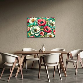 Kép - Virágok kék háttéren (70x50 cm)