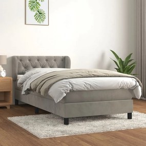 világosszürke bársony rugós ágy matraccal 80 x 200 cm