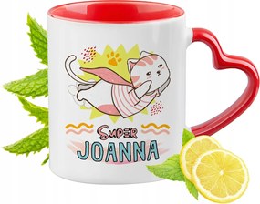 Piros bögre szív alakú füllel Johannának ajándékba