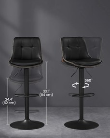 2 db bárszék szett, állítható magasságú , 44 x 48 x (90–112) cm, fekete színű