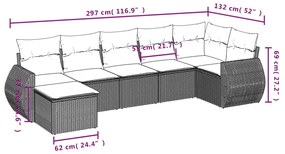 7 részes szürke polyrattan kerti ülőgarnitúra párnákkal