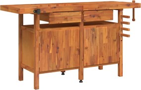 vidaXL tömör akácfa munkaasztal fiókokkal és satukkal 162 x 62 x 83 cm