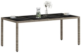 világosszürke polyrattan üveglapos kerti asztal 190x90x75 cm