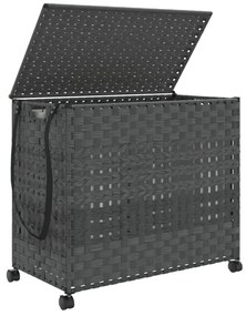 szürke rattan szennyeskosár kerekekkel 66x35x60 cm